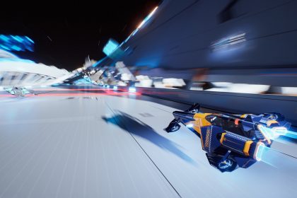 Captura de AGX GP mostrando carreras antigravitatorias y diseño futurista