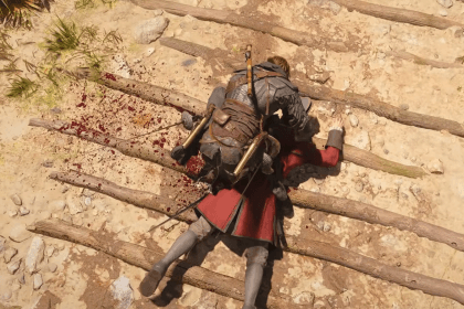 Edward Kenway en Assassin's Creed Black Flag Resynced mostrando efectos de sangre