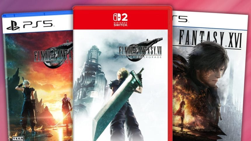 Logotipos de juegos Final Fantasy con etiquetas de descuento