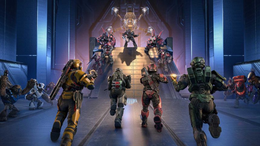 Jugadores enfrentándose a enemigos en el modo Firefight Gauntlet de Halo Infinite