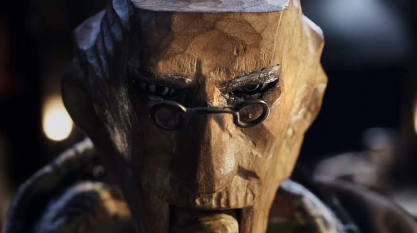 Pieza de stop-motion en madera representando un samurái