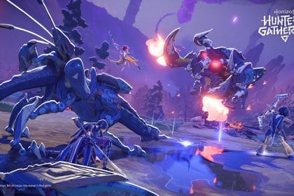 Captura de Horizon Hunters Gathering mostrando a los personajes Ensa y Shadow