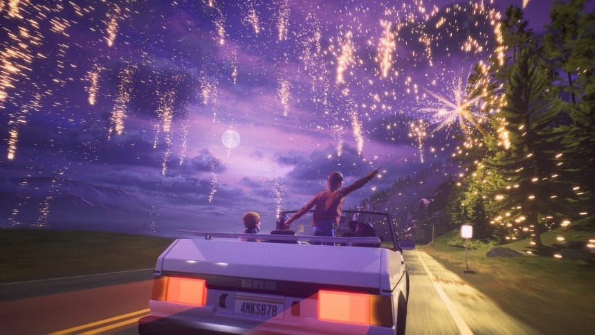 Captura de pantalla del videojuego Mixtape mostrando a los tres estudiantes