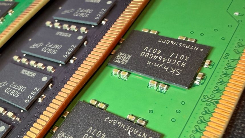 Módulo de memoria DDR5 junto a uno falso para comparación