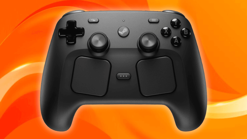 Steam Controller visto desde arriba mostrando controles y paneles táctiles