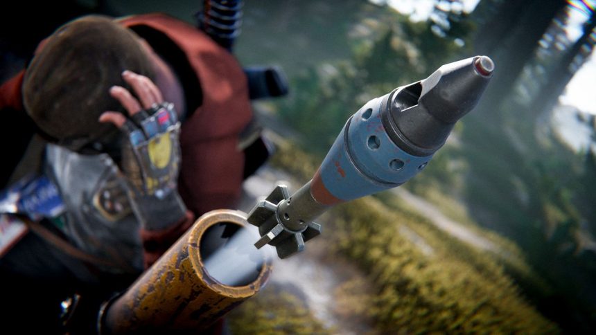 Captura de pantalla del juego Rust mostrando un mortero en acción