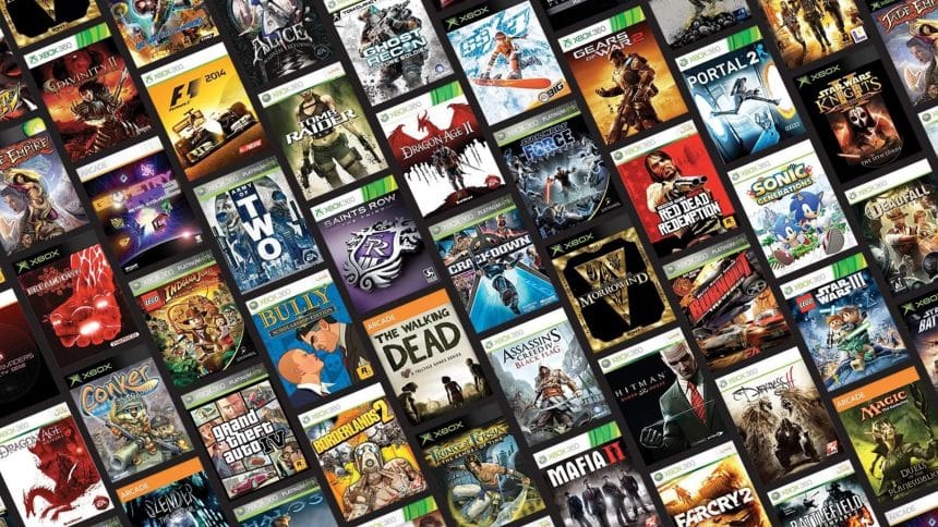 Consola Xbox Series X frente a pantalla mostrando menú de juegos